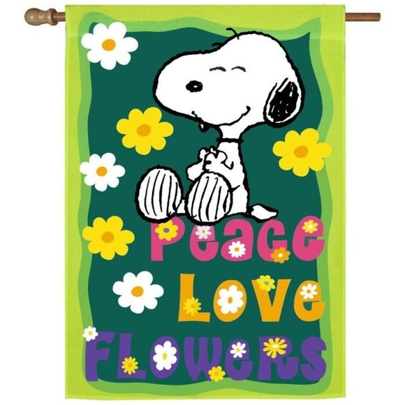 SNOOPY PEANUTS GANG Peace Love Hope Retro Flower Power Lg Flag 28"x40" 40105 NIP - Picture 1 of 2